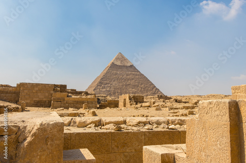 The ancient Egyptian Pyramid of Khafre with ruins  tombs and monuments in Giza