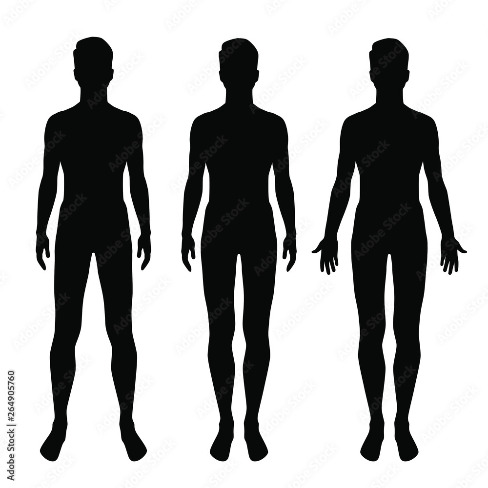 Vector silhouettes of man standing,three shapes, black color, isolated on white background Vector silhouettes of man standing,three shapes, black color, isolated on white background