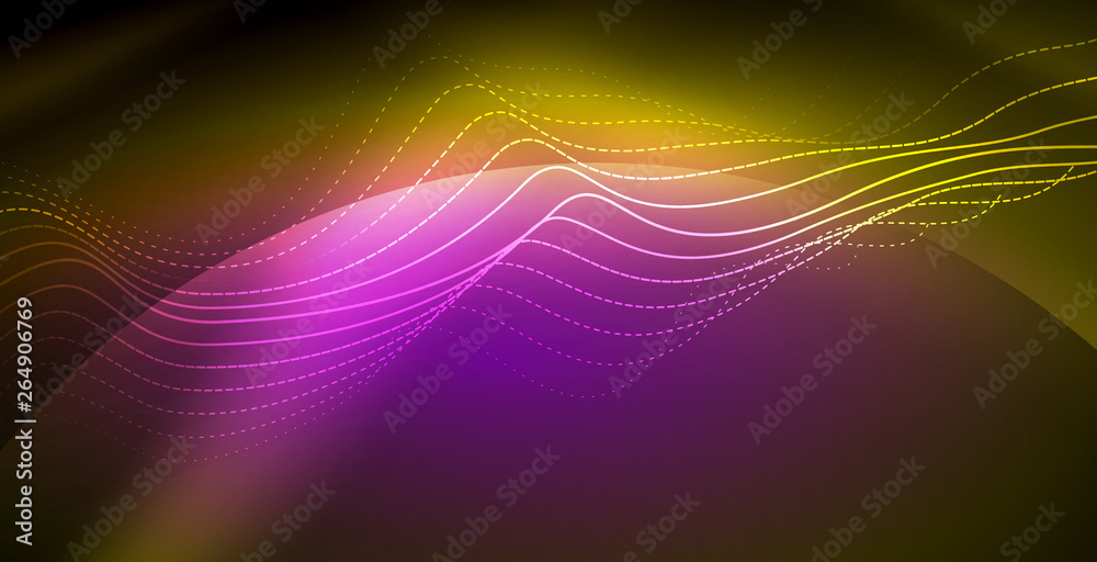 Glowing abstract wave on dark, shiny motion, magic space light. Techno abstract background Glowing abstract wave on dark, shiny motion, magic space light. Techno abstract background
