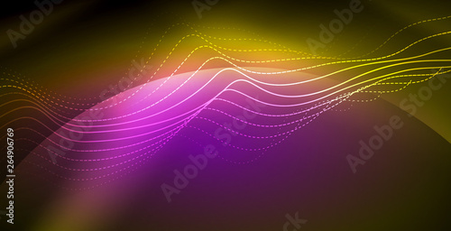 Glowing abstract wave on dark  shiny motion  magic space light. Techno abstract background