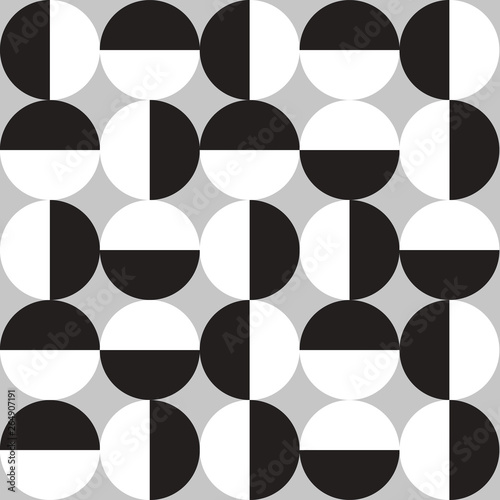 vector abstract texture with geometrical pattern of black and white circles, randomly rotated on grey background