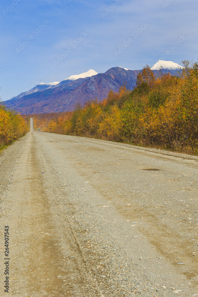 Fototapeta premium Unnamed, gravel road on Peninsula Kamchatka, Russia.