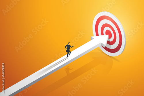Businessman rushing on the arrow to the target goal and success. Business concept illustration Vector