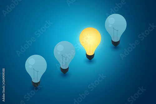 Concept with light bulbs blue background and idea creativity thinking. illustration vector
