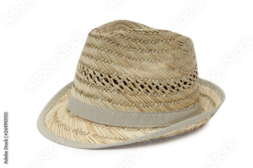 Old straw hat on a white background