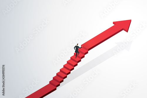 Businessman rushing up the stairs arrow to the target goal and success. Business concept illustration Vector