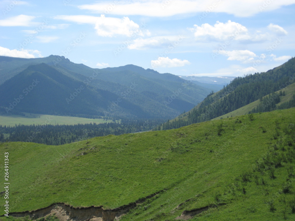 descent from the mountain pass in Altai