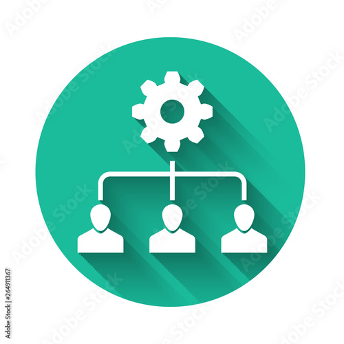White Lead management icon isolated with long shadow. Green circle button. Vector Illustration