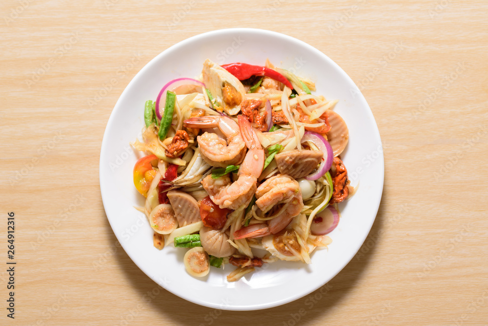 Spicy papaya salad with prawn, Thai food