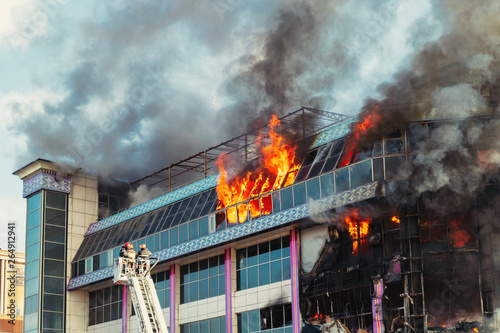 Burning building in thick smoke