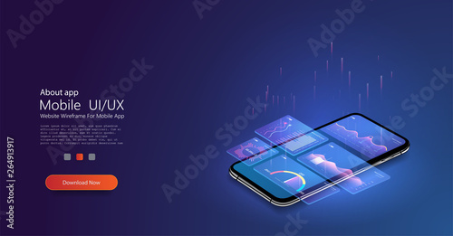 Online statistics and data Analytics.Digital money market, investment, finance and trading. Perfect for web design, banner and presentation. Isometric vector illustration.