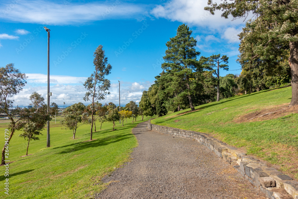 Footpath in the Footscray Park. Beautiful environment in Melbourne's suburban park. Melbourne, VIC Australia.