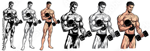 Male Bodybuilder Full Body with with Dumbbell_EPS 10 Vector