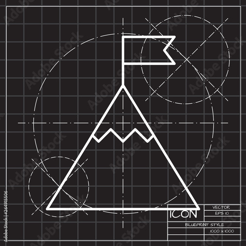 Flag on mountain illustration. Goal achievement vector icon