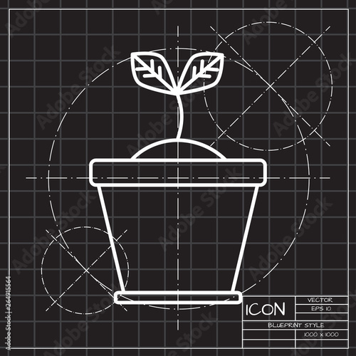 Planting seed sprout in pot illustration. Grow vector icon