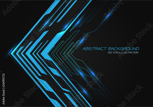Abstract blue power circuit arrow direction on black design modern technology futuristic background vector illustration.