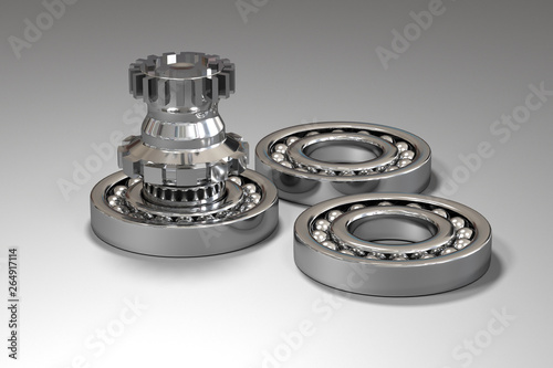 Mechanical shiny parts on a light background. 3D rendering.
