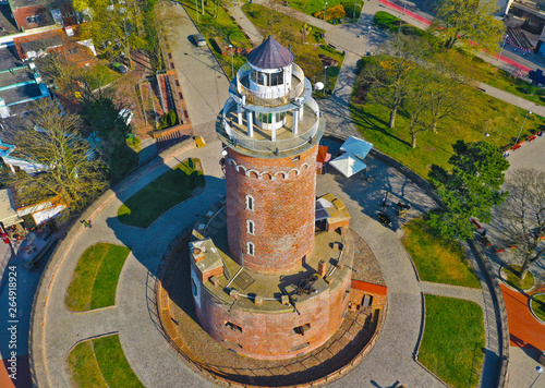 Quadro su tela Aerial view on Kolobrzeg city, area of Lighthouse at Baltic Sea shore