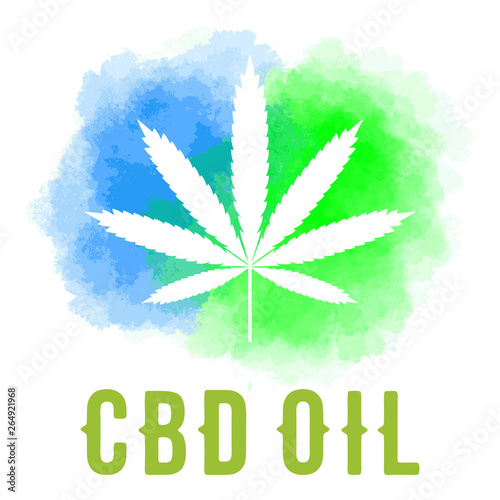 Cannabidiol, CBD Oil label with watercolor splash, Vector