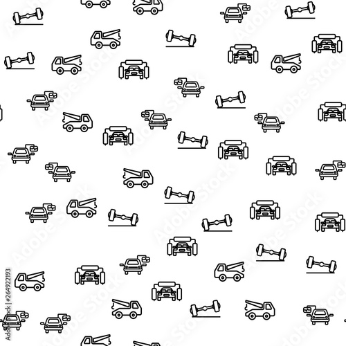 Car Washing And Service Seamless Pattern Vector. Broken Car Delivered By Towing Truck To Service Station For Diagnostic And Repair Wheels Icons. Cleaning Body Template Flat Illustration