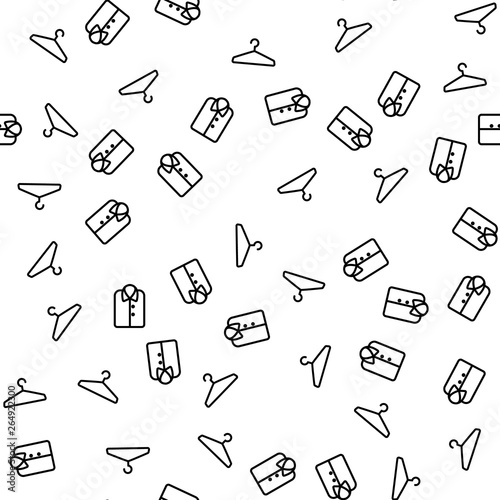 Coat Hanger And Shirt Seamless Pattern Vector. Clothes Hanger And Sweatshirt Or Tunic Icons. Fashion Industry And Boutique, Cloak Room Or Storage Compartment Template Flat Illustration
