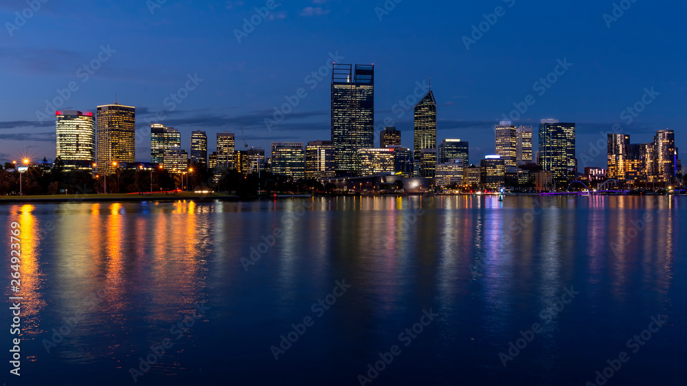 Beautiful view of central Perth at blue hour, Western Australia