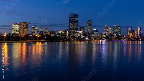 Beautiful view of central Perth at blue hour  Western Australia