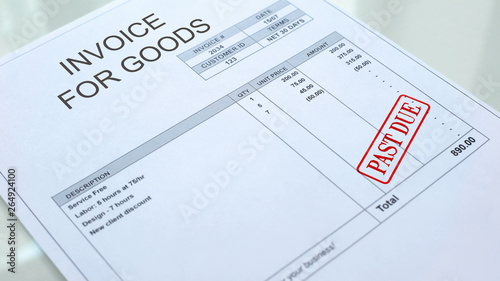 Past due seal stamped on invoice for goods commercial document, business