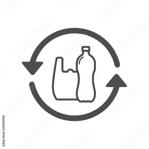 recycle plastic bag and bottle outline vector icon isolated on white background. say no to plastic bag. plastic recycling and stop plastic pollution to save environment and ecology of earth