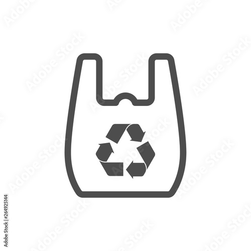 plastic bag with recycle arrows sign. say no to plastic bag. stop plastic pollution to save environment and ecology of earth. stop using plastic bags outline vector icon isolated on white background.
