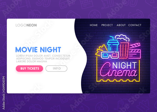 Online cinema landing page. Mock up website. Movie web page. Web banner template. Vector illustration