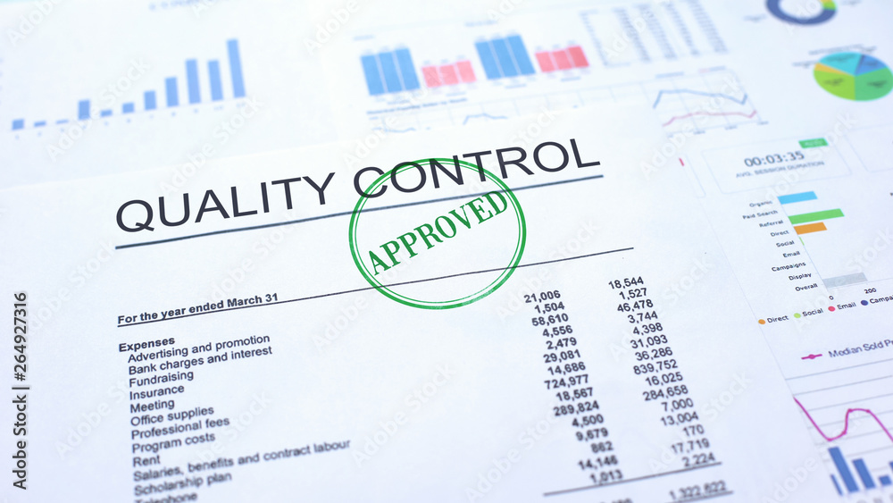 Quality control approved, seal stamped on official document, business project Quality control approved, seal stamped on official document, business project