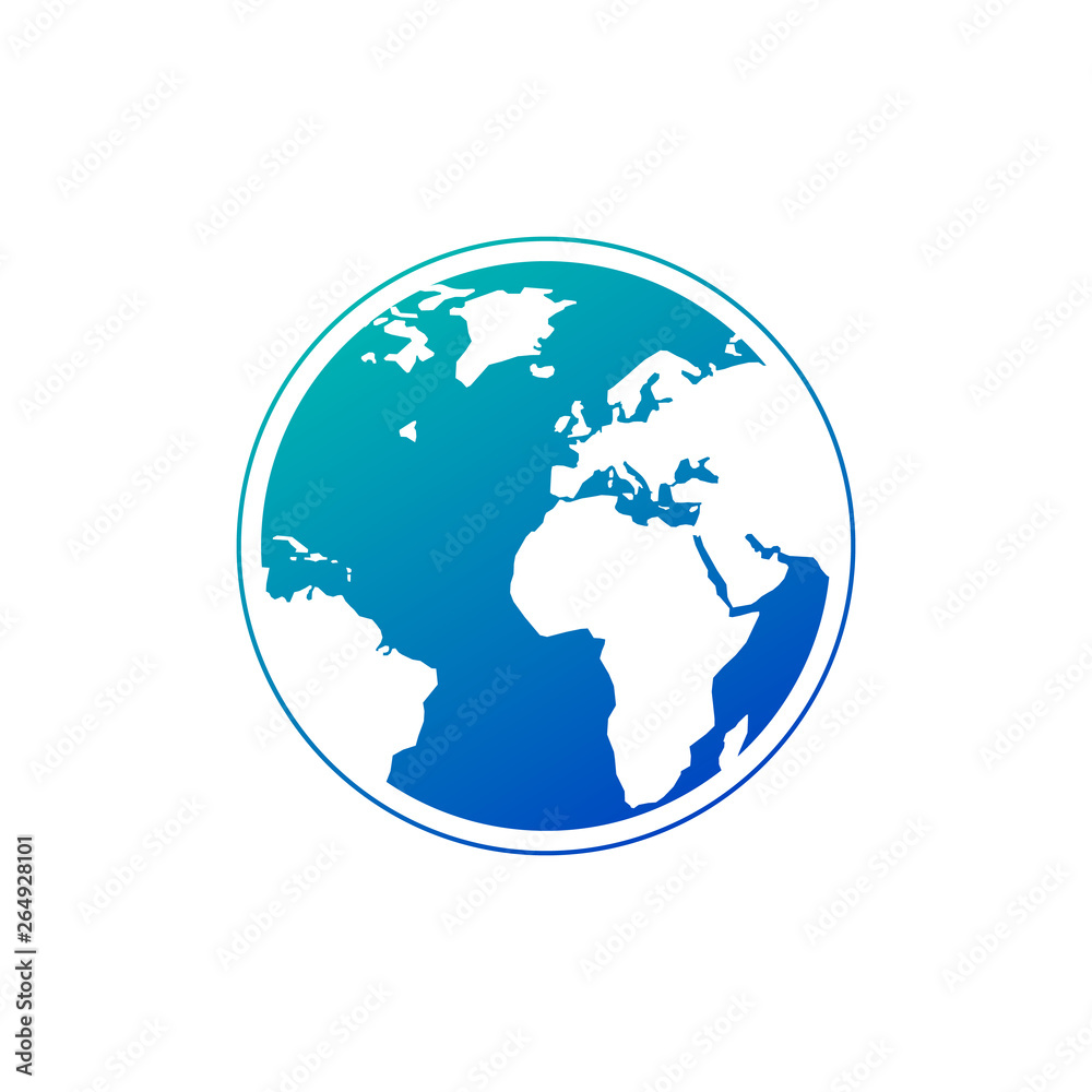 Vector planet Earth icon in gradient blue color. Earth icon. vector illustration for web banner, web and mobile, infographics. Africa and Europe