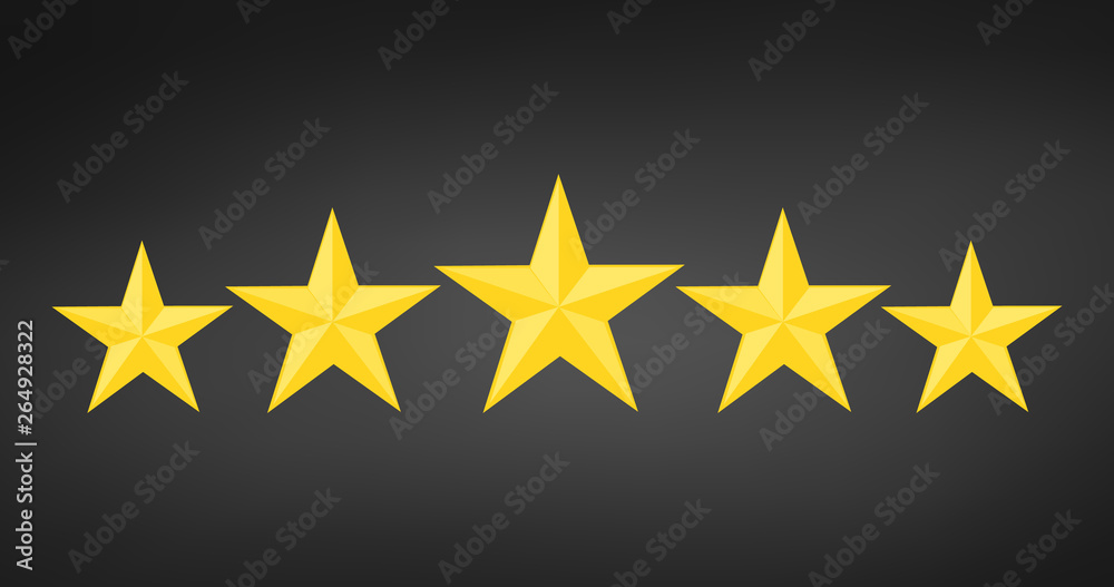 Five golden rating star vector illustration in black background. Five golden rating star vector illustration in black background.