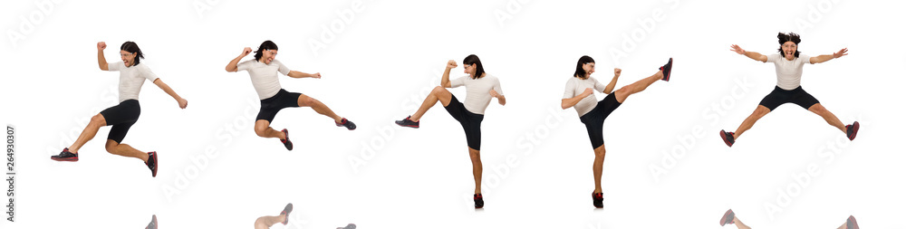 Young man doing sports isolated on the white