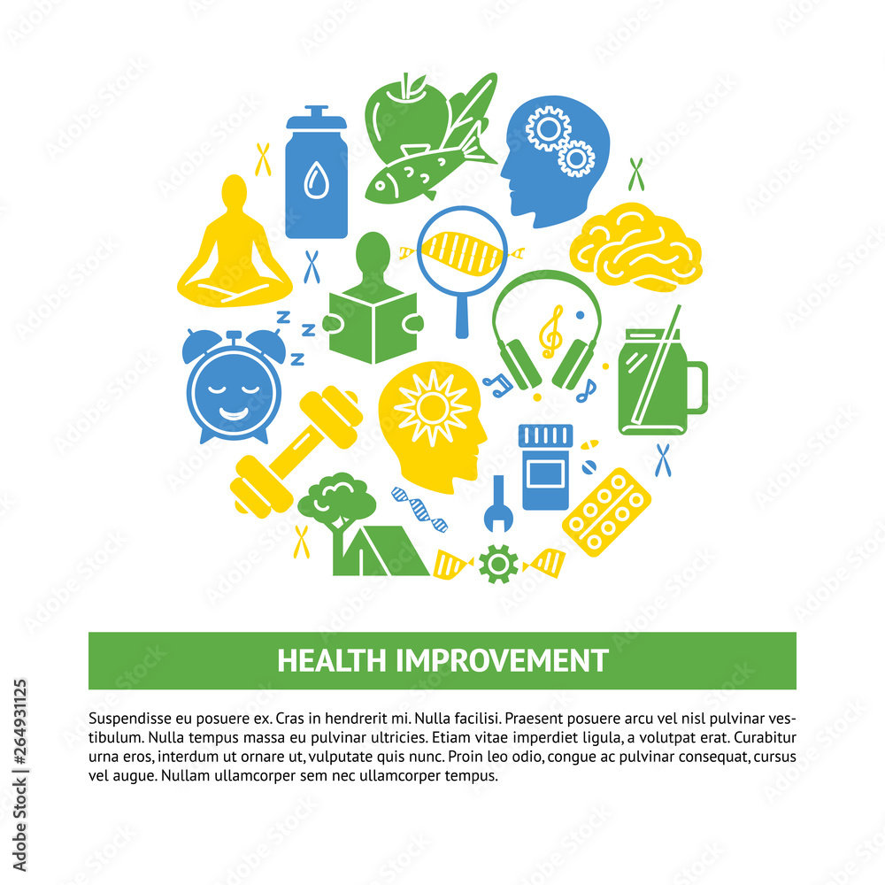 Health improvement round concept banner with silhouette icons