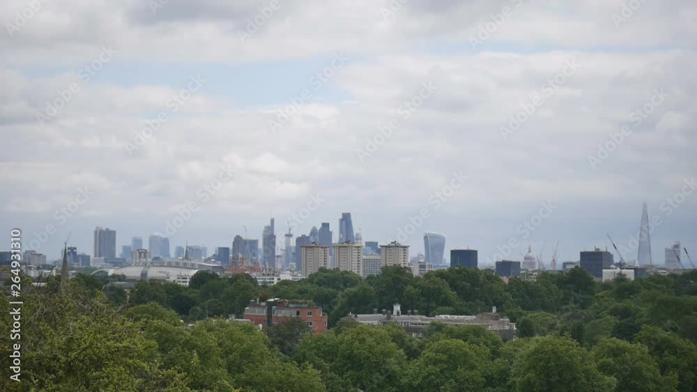 The view of Central London from a hill in a park. The view of Central London from a hill in a park.