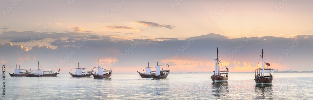 Traditional Arabic Dhow boats in Doha harbour, Qatar