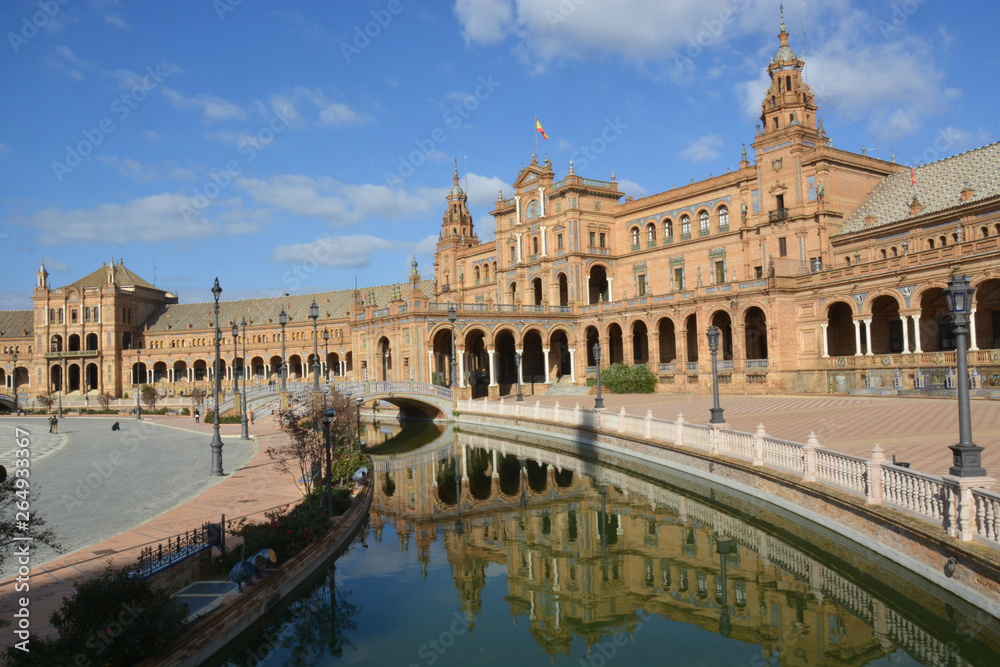 the water canal at plaza de España, Seville, Spain
