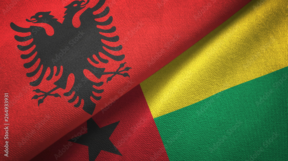 Albania and Guinea-Bissau two flags textile cloth, fabric texture Albania and Guinea-Bissau two flags textile cloth, fabric texture