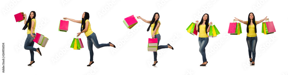 Woman with shopping bags isolated on white Woman with shopping bags isolated on white
