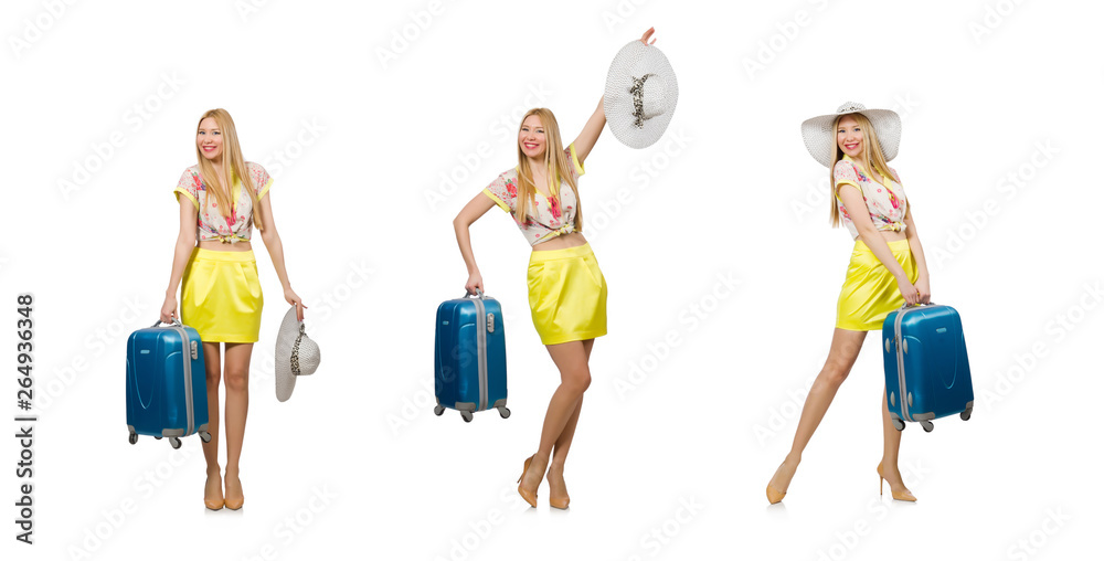 Travel vacation concept with luggage on white Travel vacation concept with luggage on white