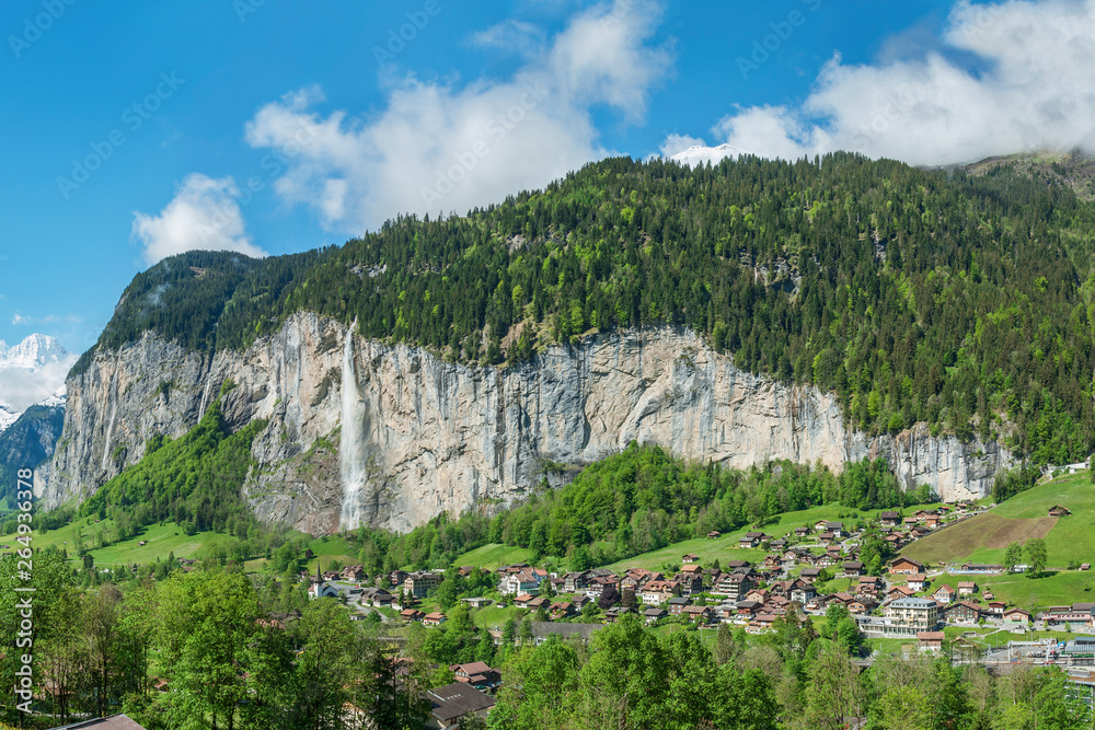Panorama of Lauterbrunnen valley in the Bernese Alps, Switzerlan