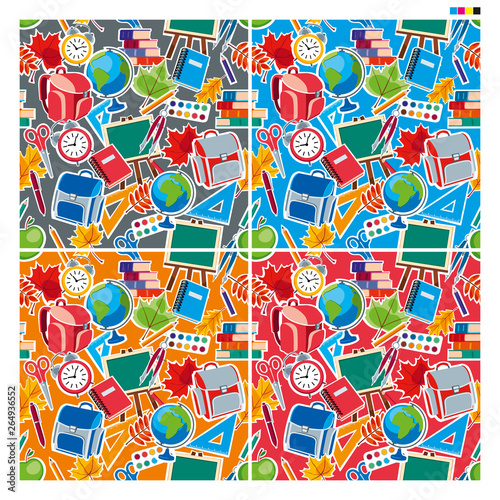 Seamless pattern background of school subjects with white stroke. Vector graphics