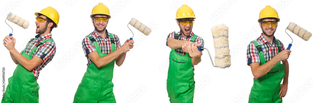 Male painter with helmet isolated on white Male painter with helmet isolated on white