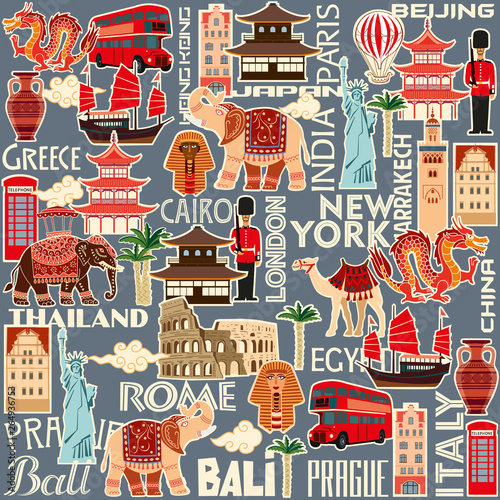 Tapety Podróże  seamless-pattern-of-tourist-attractions-and-objects-of-different-countries-vector-color-graphics