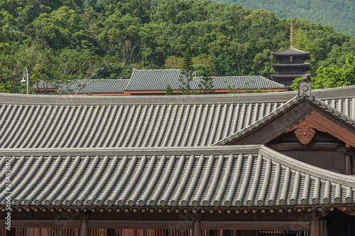 Rooftop details of Chinese Temple - Chi Lin Nunnery in Hong Kong city