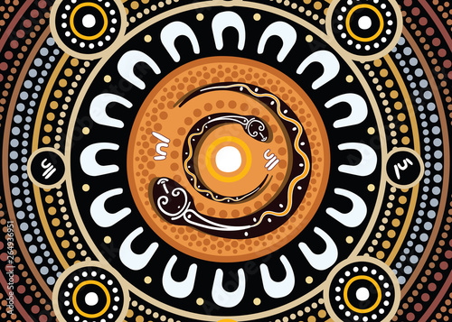 Illustration based on aboriginal style of dot  background.