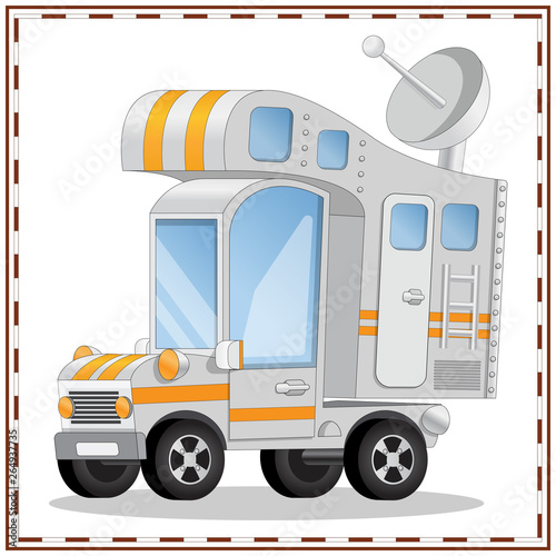 Funny camper van. Isolated on white background. Vector illustration.
