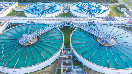 Aerial view recirculation solid contact clarifier sedimentation tank  Water treatment solution  Industrial water chemical treatment   .
